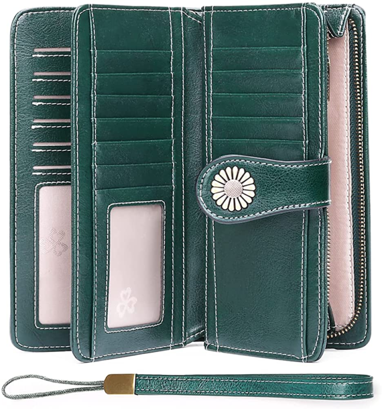 Women's Leather Credit Card Holder with RFID Blocking Large Capacity Wristlet