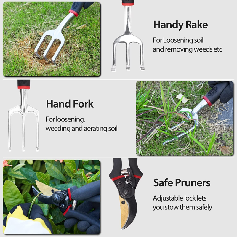 Gardening Tool Set 6-Pcs，Heavy-Duty Garden Hand Tools Include Hand Shovel, Pruni