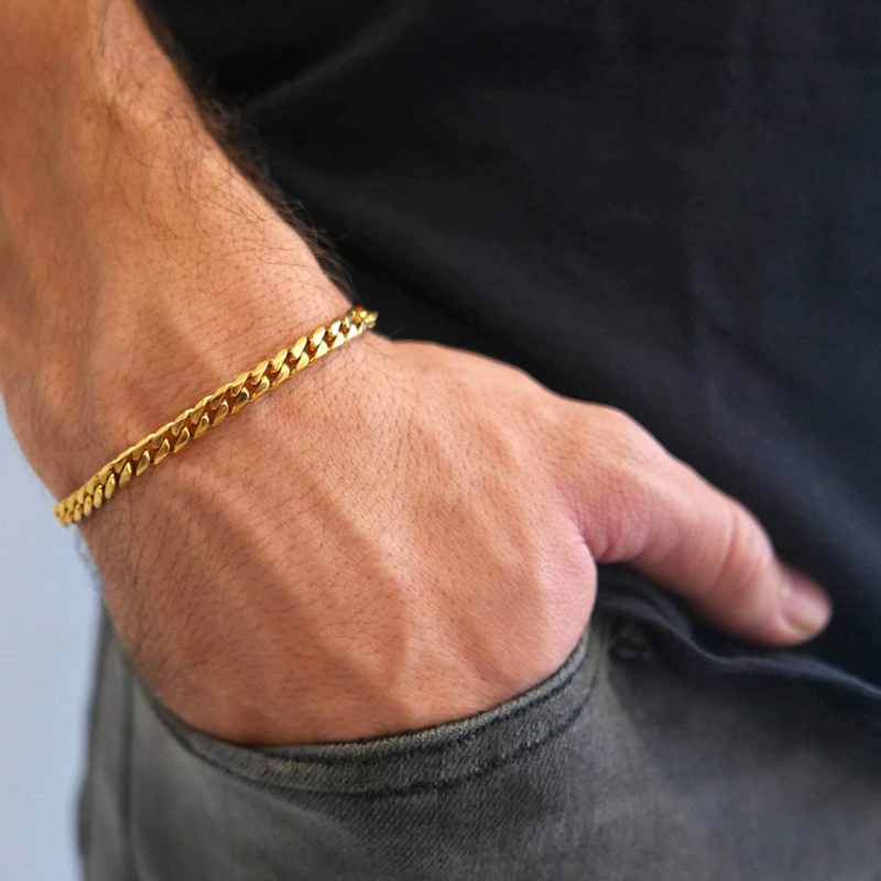 Handmade Cuff Chain Bracelet For Men Made Of Gold Plated Over Stainless Steel By