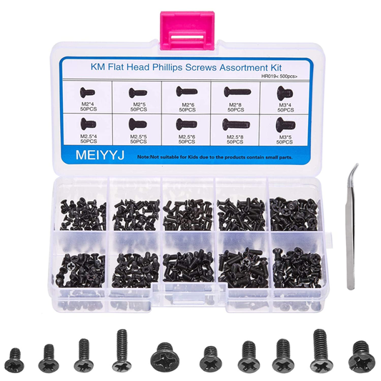 500Pcs M2 M2.5 M3 Laptop Notebook Computer Replacement Screws Kit, PC Flat Head 