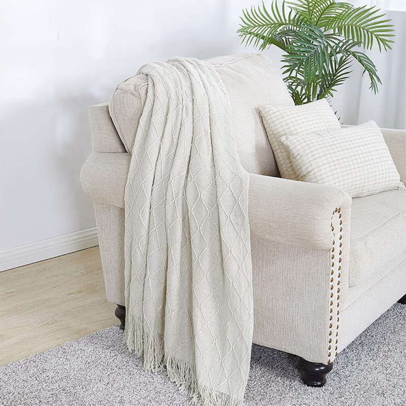 Throw Blanket-50 X60 Beige, Textured Solid Soft Sofathrow 