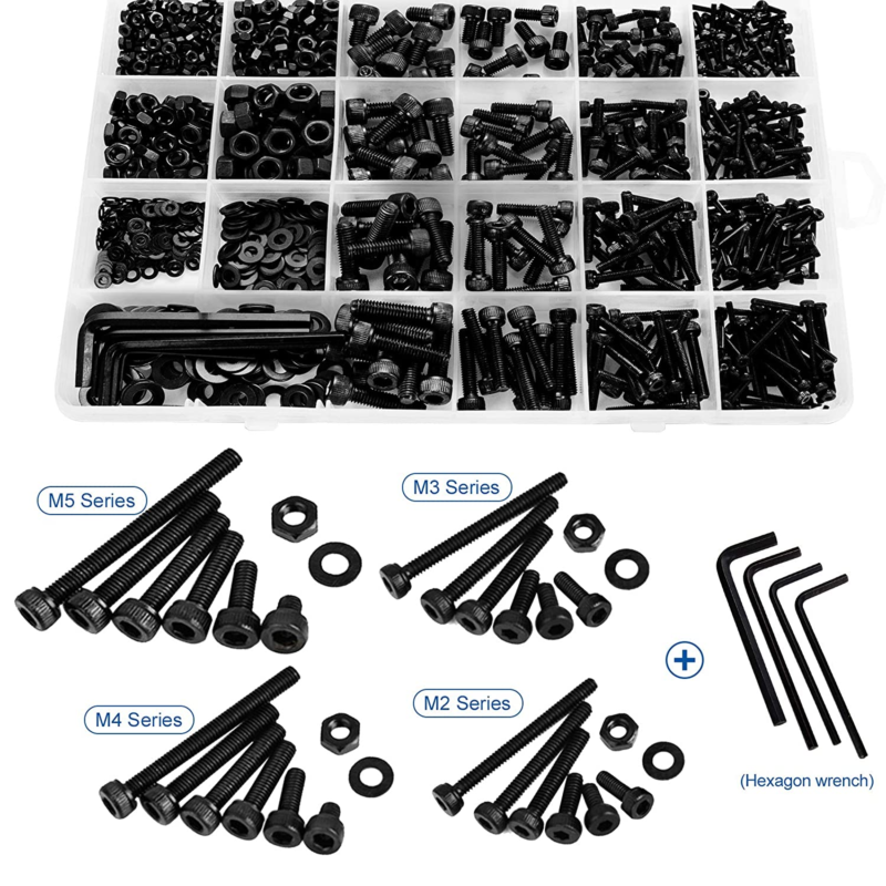 M2 M3 M4 M5 Hex Socket Head Cap Screw Bolts Nuts and Washer Assortment Kit, 1060