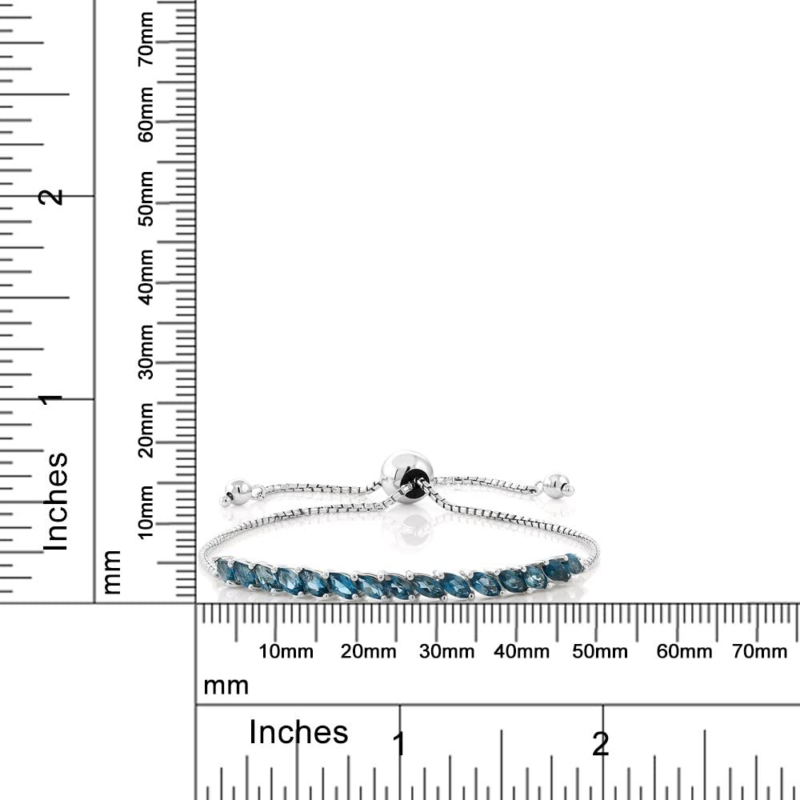 925 Sterling Silver London Blue Topaz Women'S Tennis Bracelet, Adjustable)