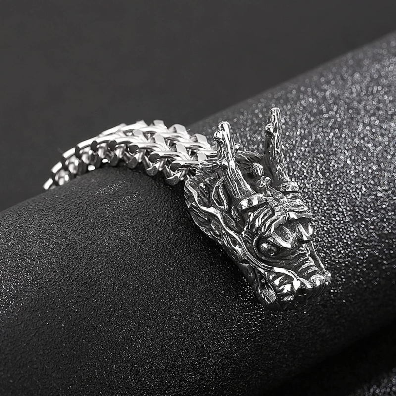 Dragon/Wolf Head Men's Bracelet, Stainless Steel,  Cool Viking Jewelry