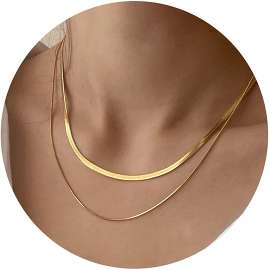 14K Gold/Silver Plated Snake Chain Necklace Herringbone Necklace Gold Choker