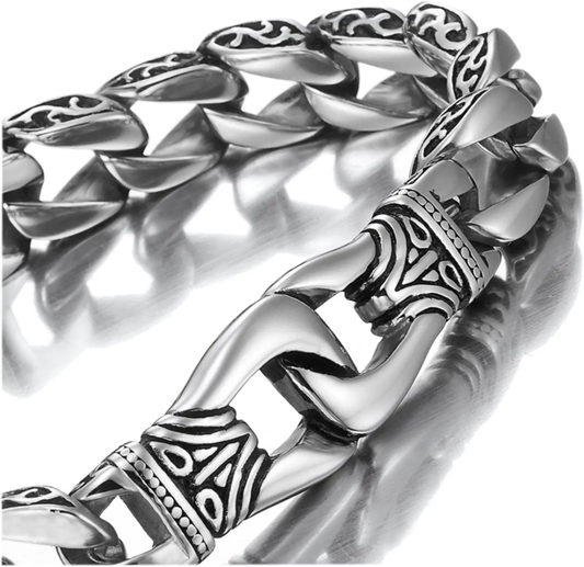 Amazing Stainless Steel Men's Link Bracelet Silver Black 9 Inch 