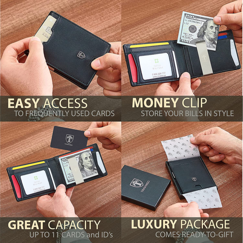 TRAVANDO Mens Slim Wallet with Money Clip AUSTIN RFID Blocking Bifold Credit Car