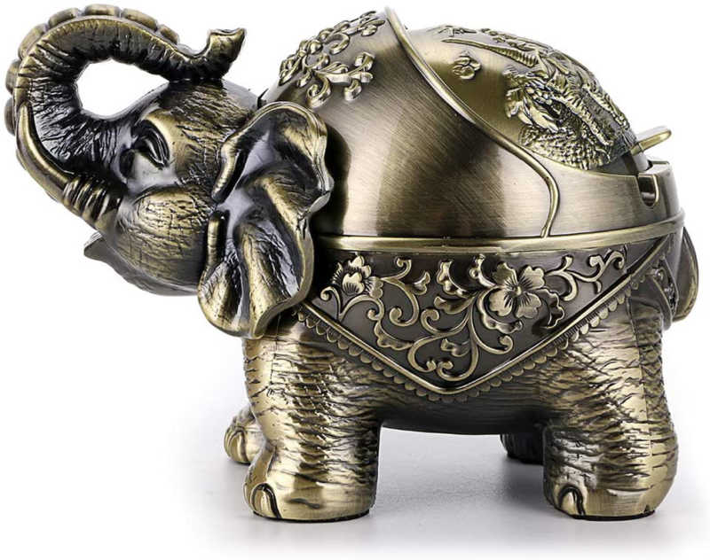 Hipiwe Elephant Windproof Ashtray with Lid, Desktop Metal Cigarette Ashtray Hold