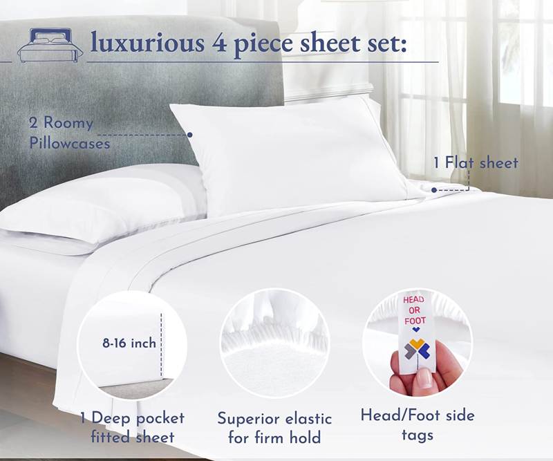 King Size Sheet Set, 100% Cotton   , Soft Luxurious 400 Thread Count