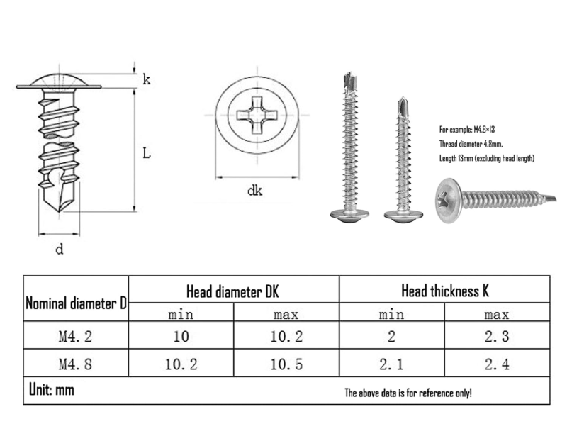 200Pcs #10 X 1/2" ~ #10 X 1-1/2" Wafer Head Self Drilling Screws Sheet Metal Tek