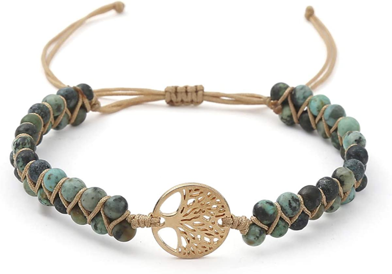 Tree of Life Turquoise Stone Bracelet for Women, Handmade Braided  