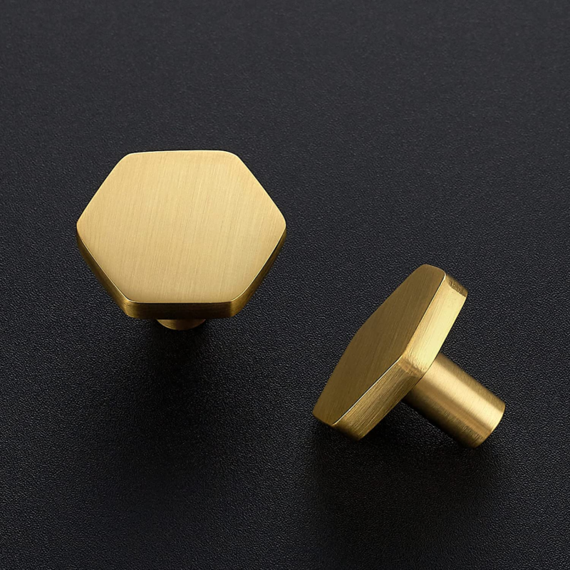 Gold Color Cabinet Knobs 20 Pack Solid Kitchen Cabinet Knobs Hexagon 1.1'' 