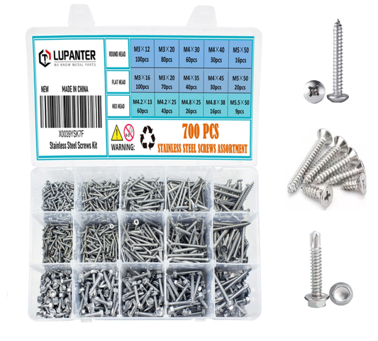 700PCS Stainless Steel Wood Screws Assortment Set - Self Taping Screws for Woodw