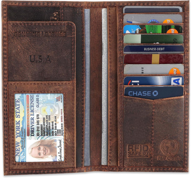 Men's RFID Vintage Look Genuine Leather Long Bifold Wallet, Leather