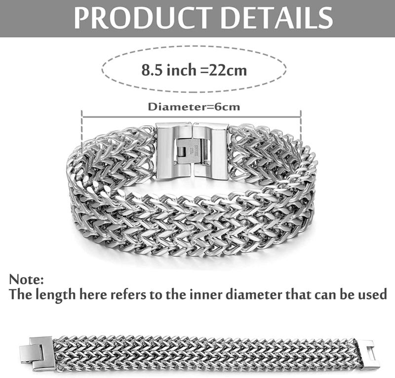 Stainless Steel 19MM Cuban Curb Link Chain Men's Bracelet, Rock Link Wristband 