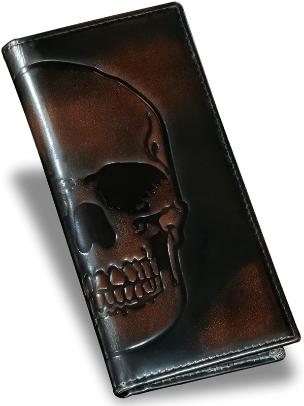 Skull Long Rodeo Wallet for Men, Rfid Blocking, Full Grain Leather  