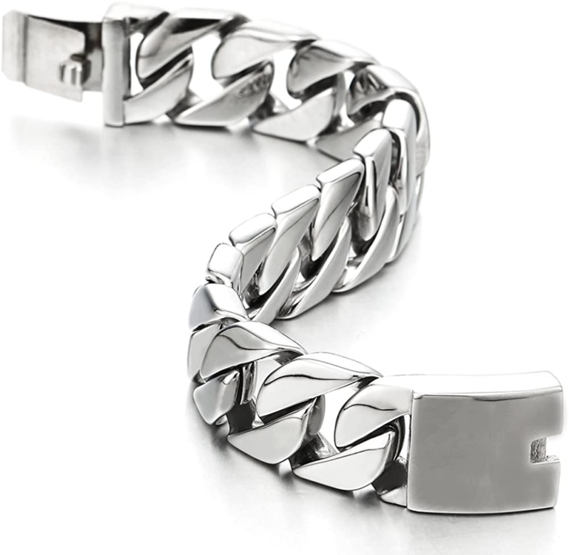 Masculine Men's Stainless Steel Black Large Curb Chain Bracelet