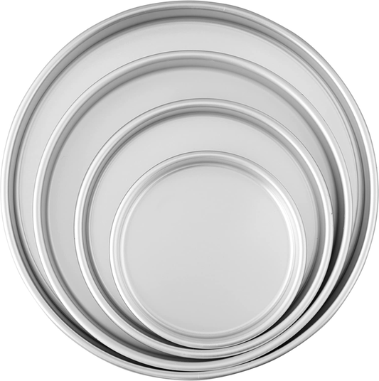 Round Cake Pans, Aluminum 4 Pc Set for 6-Inch, 8-Inch, 10-Inch and 12-Inch Cakes