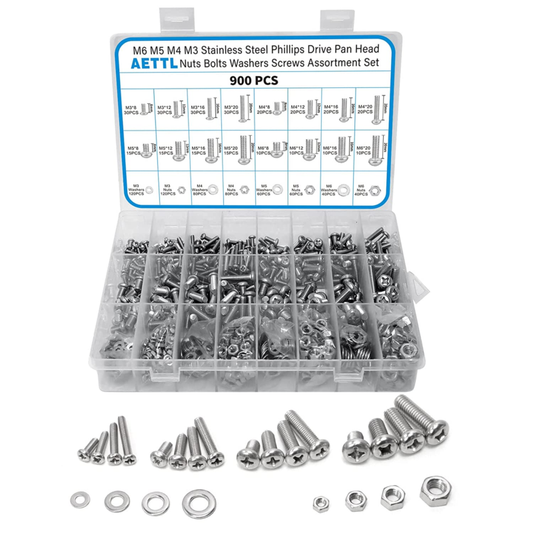 900Pcs M6 M5 M4 M3 Nuts and Bolts Assortment Kit, Stainless Steel