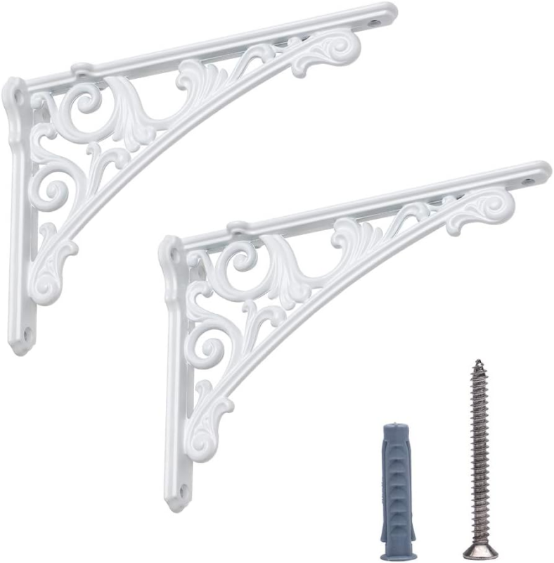 2 Pack Shelf Brackets Cast Iron, Large 7.8X 5.5 Inch (White)