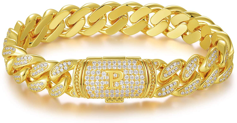 Cuban Link Initial Bracelet Gold Plated Hip Hop Jewelry Gift for Men Women Birth