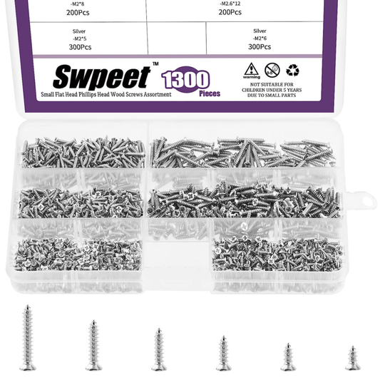 1295Pcs 5Mm 6Mm 8Mm 10Mm 12Mm 16Mm Small Wood Screws Assortment Kit, Self Drilli