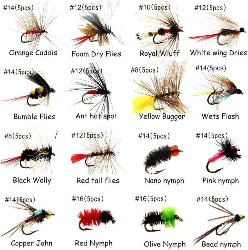 Fly Fishing Flies Assortment Kit 30/50/60/100/168Pcs 