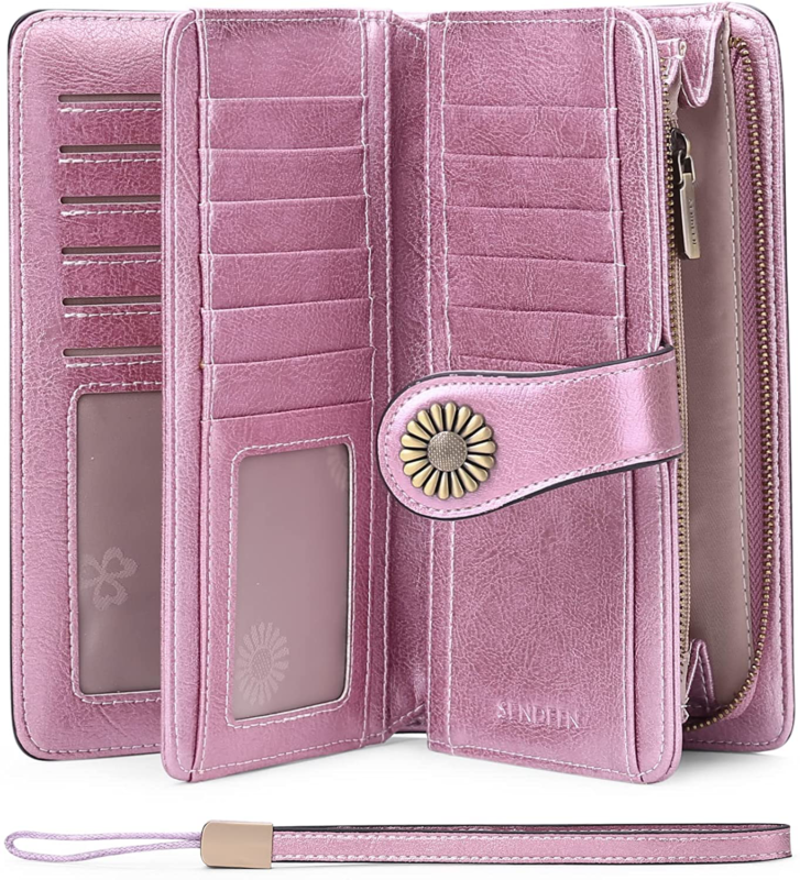 Women's Leather Credit Card Holder with RFID Blocking Large Capacity Wristlet