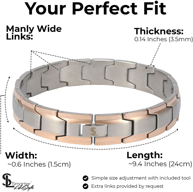 Elegant Surgical Grade Steel Men'S Wide Link Stylish Bracelet, 4 Colors to Choos