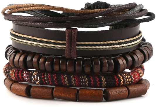 HZMAN Wrap Bracelet,  Men Women, Hemp Cords Wood Beads Ethnic Tribal Bracelet.  