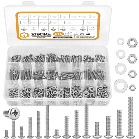 Machine Screws #4-40#6-32#8-32#10-24,  615PCS Phillips Pan Head