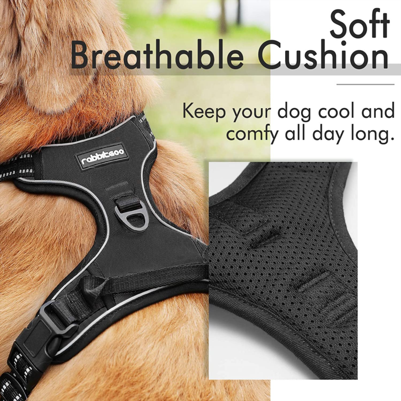 Dog Harness, No-Pull with 2 Leash Clips, Adjustable Soft Padded Dog Vest, Large