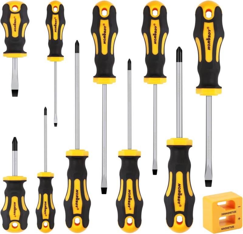 11-Pieces Screw Driver Kit, Magnetic 5 Phillips and 5 Flat Head Tips for Fasteni