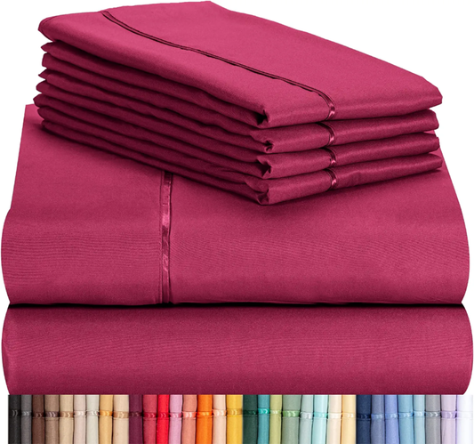 6 PC Sheet Set Sheets Deep Pockets 18" Eco Friendly Wrinkle Free Sheets Machine 