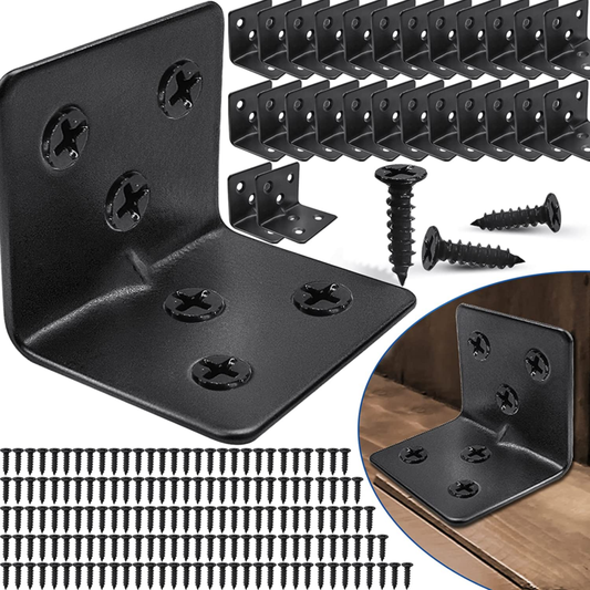 26PCS Black L Brackets for Wood with 156PCS Screws