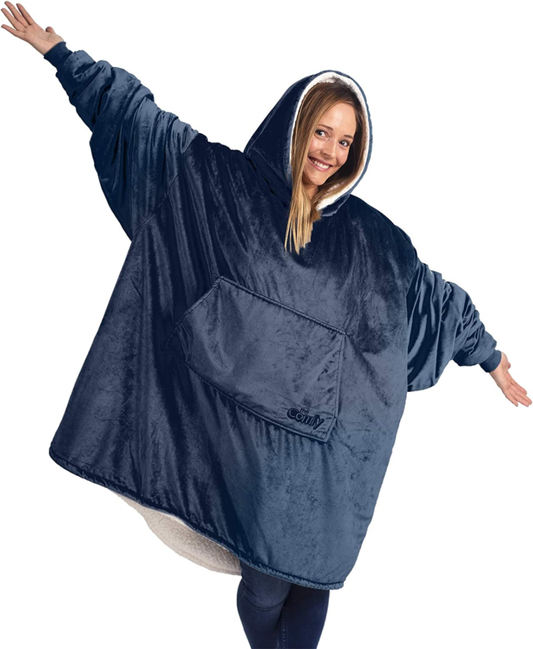 Oversized Microfiber & Sherpa Wearable Blanket, One Size Fits All (Blue)