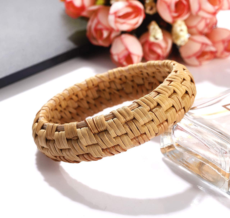 HEIDKRUEGER Rattan Bracelet for Women Handmade Lightweight Straw Wicker Braid Wo