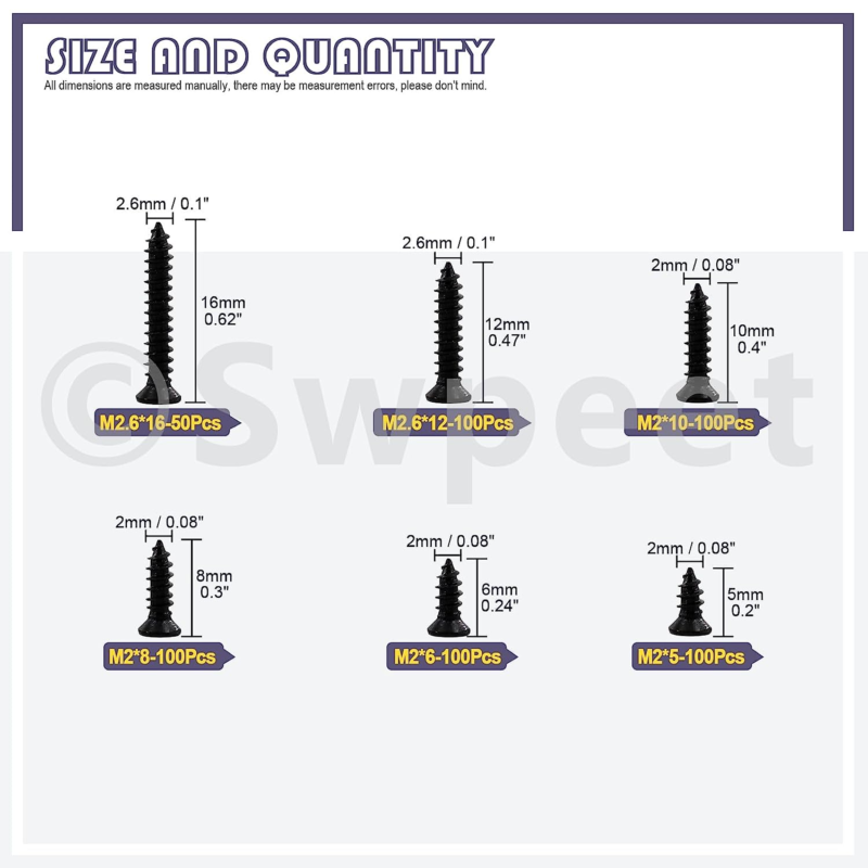 1295Pcs 5Mm 6Mm 8Mm 10Mm 12Mm 16Mm Small Wood Screws Assortment Kit, Self Drilli