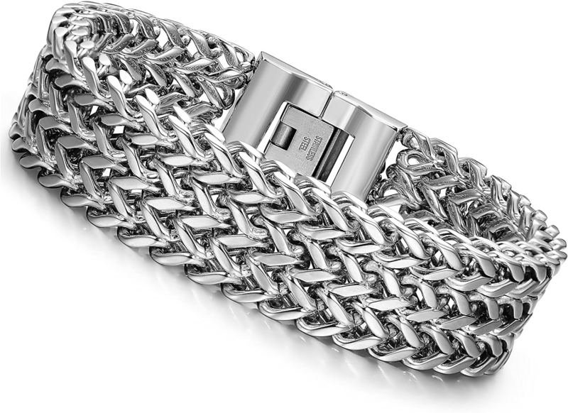 Stainless Steel 19MM Cuban Curb Link Chain Men's Bracelet, Rock Link Wristband 