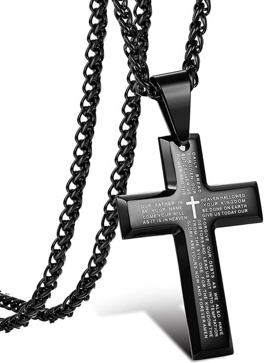 Jstyle Stainless Steel Black Cross Pendant Necklace for Men Lord's Prayer Neckla