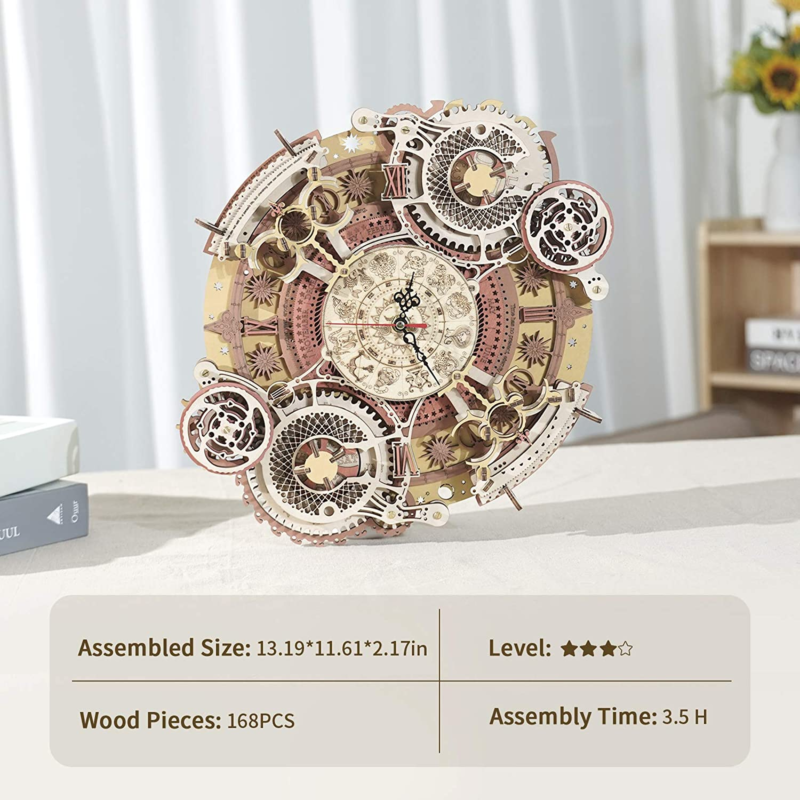 3D Wooden Puzzle Clock for Adults, Mechanical 