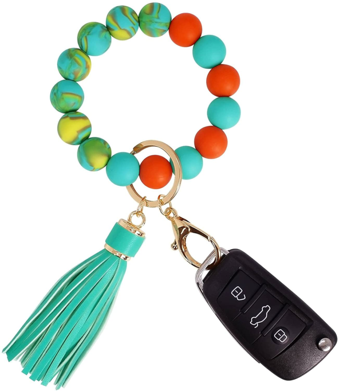 BIHRTC Silicone Key Ring Wristlet Keychain Wallet with Net Chapstick Holder 