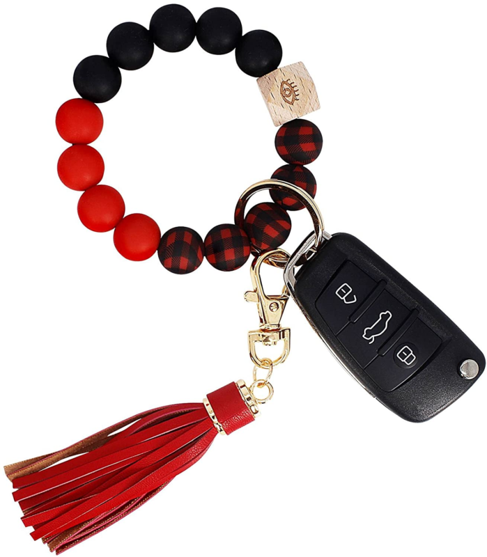 BIHRTC Silicone Key Ring Wristlet Keychain Wallet with Net Chapstick Holder 