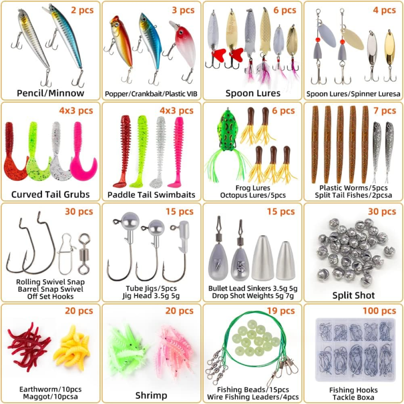 Fishing Lures Fishing Accessories Including Spoon Lures and Soft Plastic Worms  