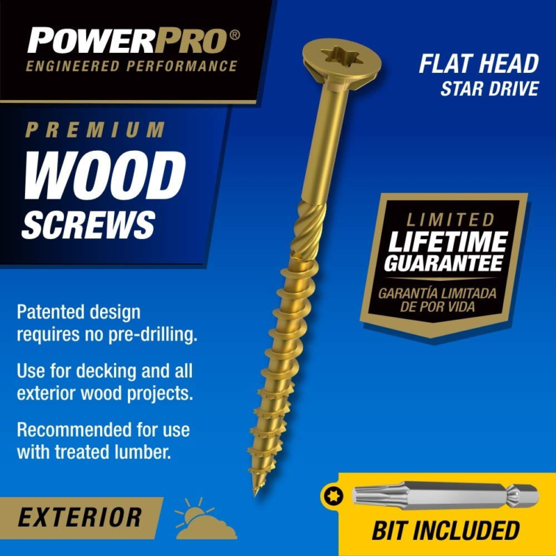 Power Pro 48598 Wood Screws, #9 X 2-1/4", 1Lb Box, 113 Pcs Premium Outdoor Deck 