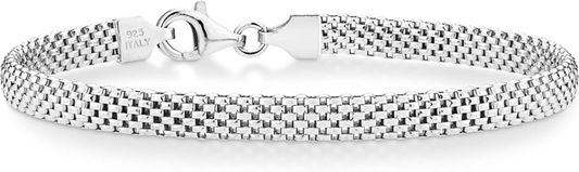 925 Sterling Silver Italian 5Mm Mesh Link Chain Bracelet for Women Made in Italy