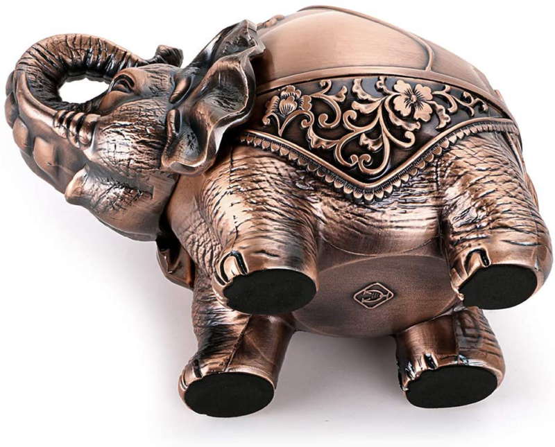 Hipiwe Elephant Windproof Ashtray with Lid, Desktop Metal Cigarette Ashtray Hold