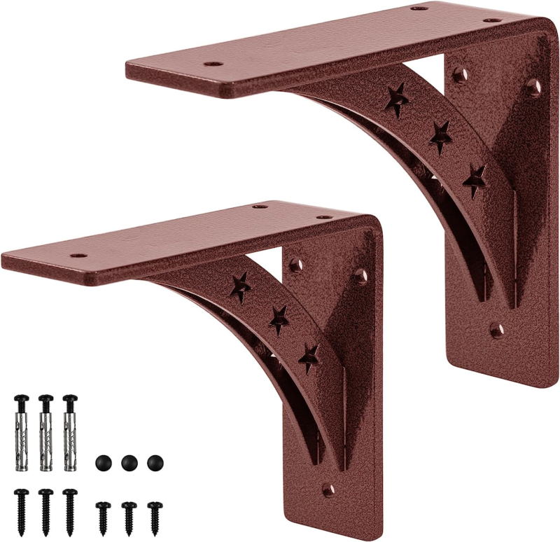 7 Inch X 6 Inch Heavy Duty Shelf Brackets，Max Load 900 Lbs (Red Antique Bronze)