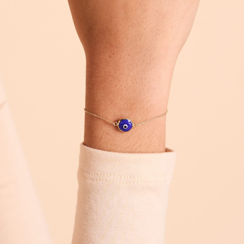 14K Solid Gold Evil Eye Bracelet for Women, Evil Eye Adjustable 6" to 7"