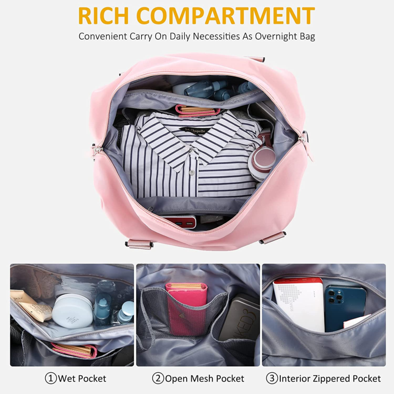 Weekender Bag for Women Cute Travel, Carry on Bag with wet pocket.